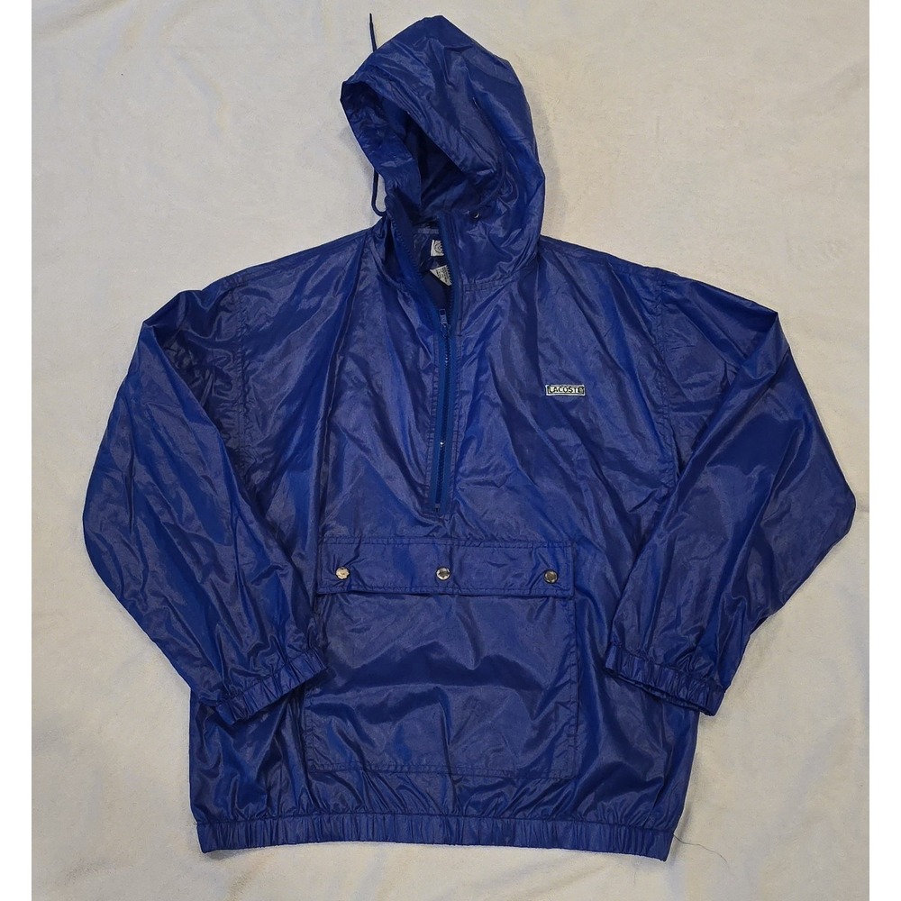 Vintage Izod Lacoste Anorak Windbreaker Mens Large M Blue Pullover Hood Logo